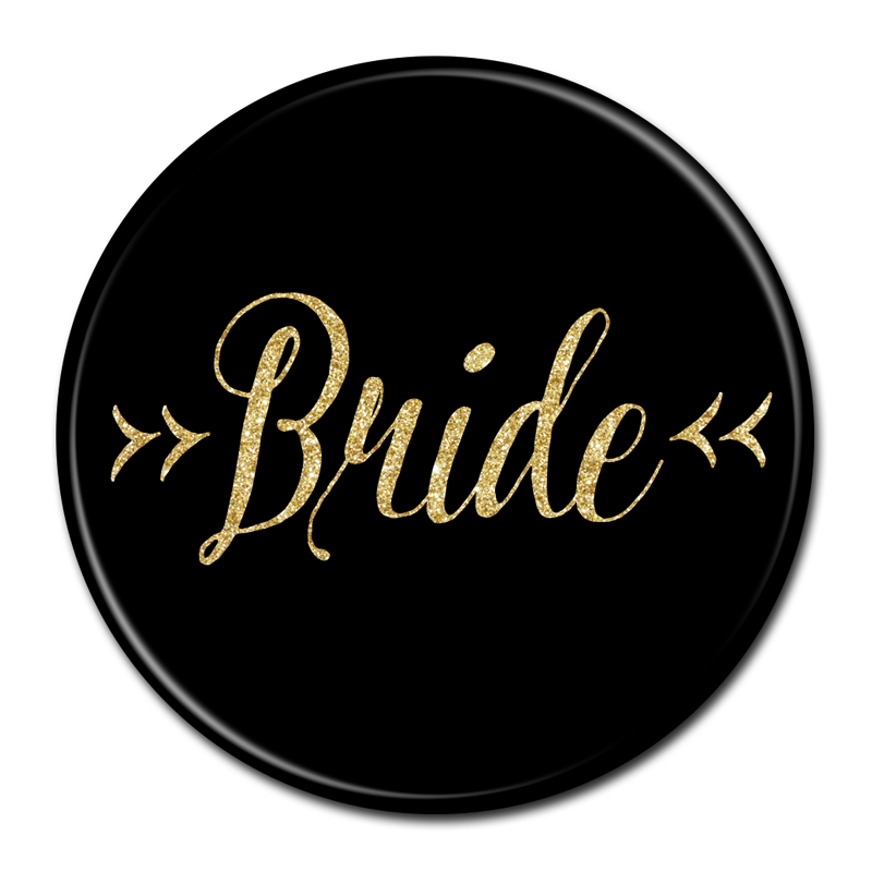 Wedding Bride Buttons - Black & Gold. Custom Buttons